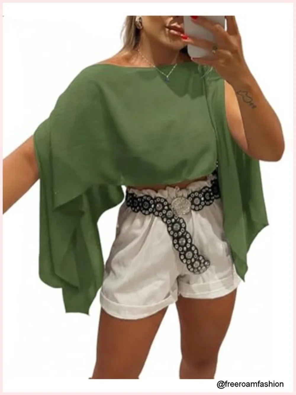 Off Shoulder Top Batwing Slit Sleeve Blouse with Bandeau 2-Piece Set Flowy